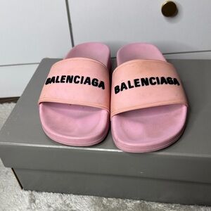 Balenciaga Pink Rubber Logo Slide Sandals